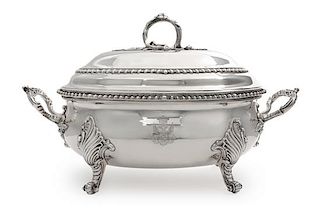 A Victorian Silver Soup Tureen, Robert Garrard II, London, 1846, the cover with an applied vine handle, both cover and body with