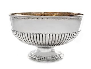 A Victorian Silver Center Bowl, Atkins Bros., Sheffield, 1894, the bowl with a fluted band, raised on a flared foot with a flute