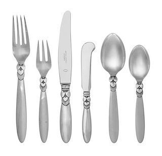 A Danish Silver Flatware Service, Georg Jensen Silversmithy, Copenhagen, 20th Century, Cactus pattern, comprising: 8 dinner kniv