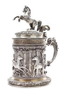 * An Austro-Hungarian Silver Tankard, J. C. Klinkosch, Vienna, Late 19th/Early 20th Century, the rearing horse finial above the