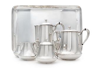 A Mexican Silver Six-Piece Tea and Coffee Service, Maker's Mark GIM, Mexico City, Mid-20th Century, comprising a teapot, coffee