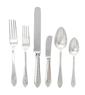 An American Silver Flatware Service, Tiffany & Co., New York, First Half 20th Century, Faneuil pattern, the handles monogrammed