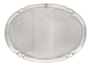 * An American Arts and Crafts Silver Platter, Art Silver Shop, Chicago, having a spot-hammered finish, with an applied EMH monog