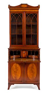 A Federal Style Mahogany Secretary Bookcase Height 82 x width 30 x depth 16 1/2 inches.