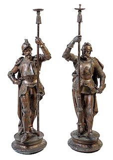 A Pair of Large Cast Metal Figural Torcheres Height 54 inches.