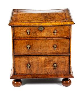 A William and Mary Diminutive Burl Walnut Chest Height 20 1/2 x width 18 3/8 x depth 13 5/8 inches.