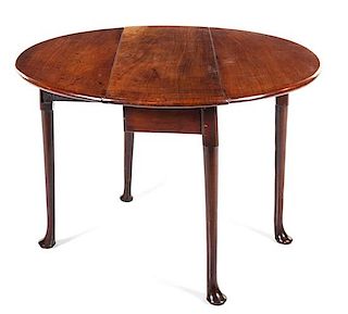 A George II Mahogany Drop-Leaf Table Height 27 1/2 x width 36 x depth 14 1/2 inches (closed).