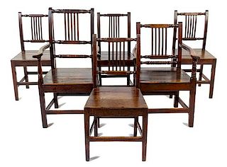 * A Set of Six George III Provincial Oak Dining Chairs Height of tallest 37 inches.