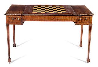 A George III Style Mahogany Game Table Height 29 1/4 x width 47 1/2 x depth 24 3/4 inches.