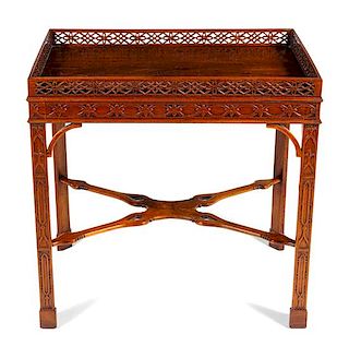 A George III Style Mahogany Silver Table Height 30 1/8 x width 30 3/8 x depth 19 7/8 inches.