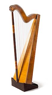 A Mahogany and Satinwood Harp Height 57 inches.