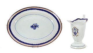 A Chinese Export Porcelain Platter and Creamer Width of platter 12 inches.