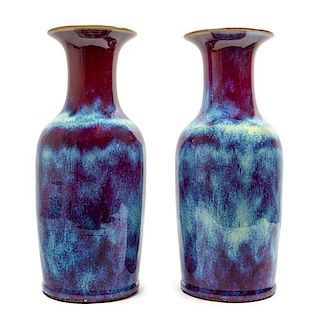 A Pair of Chinese Flambe Glazed Porcelain Vases Height 21 1/4 inches.