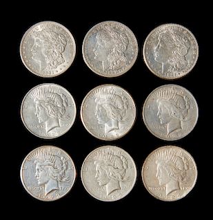 Nine Morgan & Peace Silver Dollars