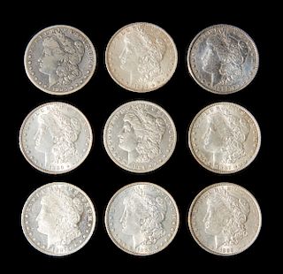 Nine Morgan Silver Dollars