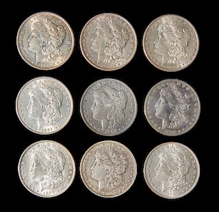 Nine Morgan Silver Dollars