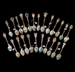 24 Enameled Silver Souvenir Spoons