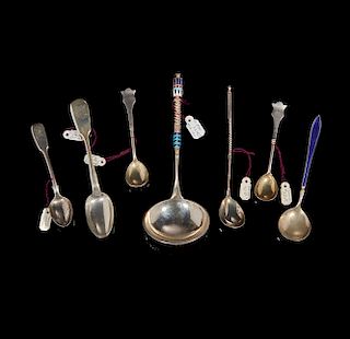 Assorted Russian Enameled and Silver Spoons