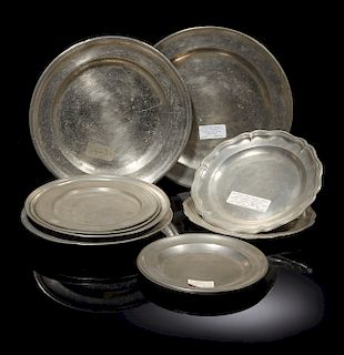 13 Assorted Pewter Plates & Chargers