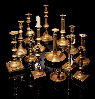 Fourteen Assorted Brass Candlesticks