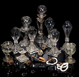10 Glass Whale Oil Lamps