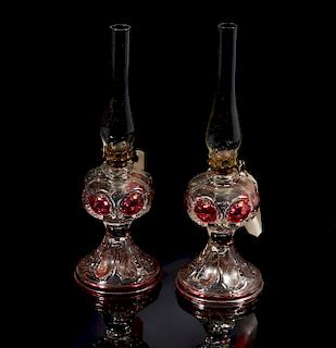 Two Miniature Bull's Eye Glass Oil Lamps