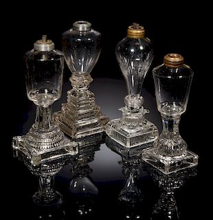 Four Glass Whale Oil Lamps