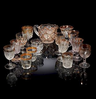 Assorted Gold Rimmed Pressed Glass Items