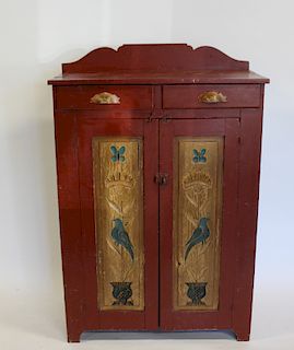 Antique Painted And Decorated Country Cabinet .