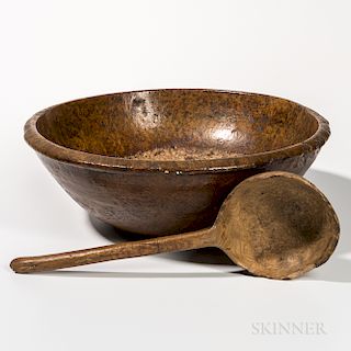 Large Turned Burl Bowl and Carved Ladle