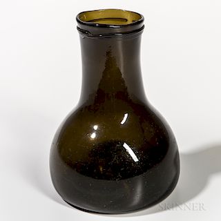 Olive Green Blown Glass Wide-mouth Bottle