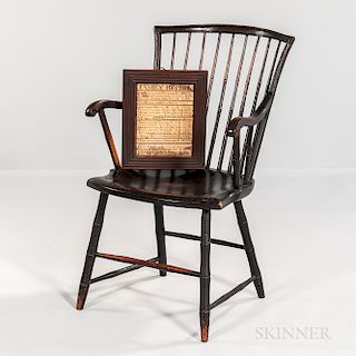 Rod-back Windsor Armchair and a Pen and Ink "Cook" Family Record