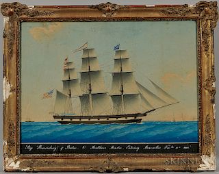 Honore Pellegrin (France, England, United States, 1793-1869), Ship Harrisburg of Boston O. Matthews Master, Entering Marseilles Novbr 1