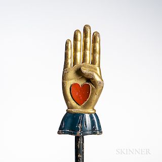 Carved and Painted Heart-in-hand Staff
