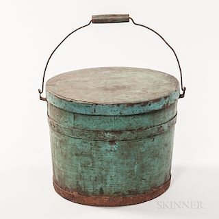 Blue/Green-painted Pail with Lid