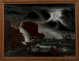 William Matthew Prior (Massachusetts/Maine, 1806-1873)  Stormy Harbor Scene