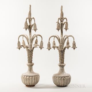 Pair of Carved and Painted Bellflower Finials