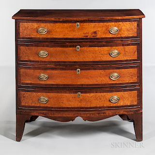 Maple and Bird's-eye Maple Veneer Bow-front Chest of Four Drawers