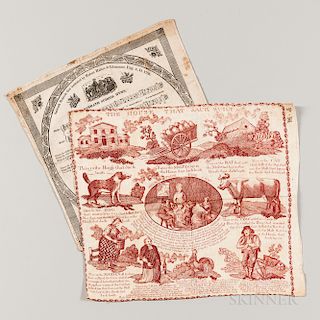 Two Copper Plate Printed Handkerchiefs
