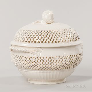 Reticulated Creamware Covered Fruit Bowl