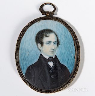American School, c. 1830  Miniature Portrait of a Man in a Black Jacket
