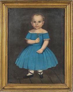 American School, 19th Century  Portrait of a Boy in a Blue Dress