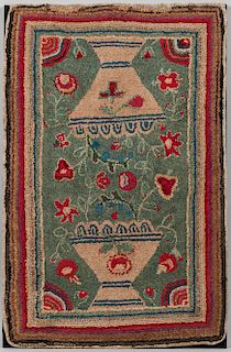 Hooked Rug with Urns of Flowers
