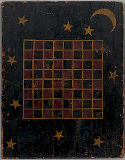 Paint-decorated Pine Checkerboard with Moon and Stars