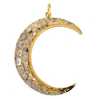 Antique style Diamond and 14K Crescent Moon