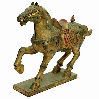 Large Chinese Carved Giltwood Tang Style Horse