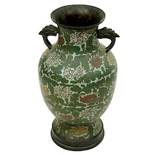 Large Antique Japanese Bronze Enamel Vase