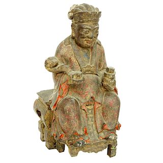 Chinese Polychrome Carved Wood Seated Immortal
