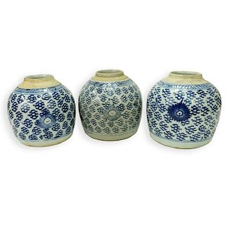 3 Antique Chinese Blue & White Porcelain Jars
