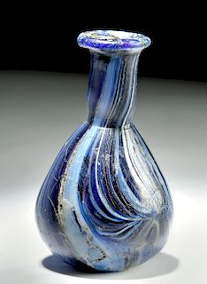 Lovely Roman Marbled Glass Flask - Blue & White
